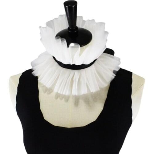 Women Victorian Vintage Mesh Ruffled Stand False Fake Collar Lace-Up Ribbon Bowknot Steampumk Neck Ruff Elizabethan Cosplay Pro