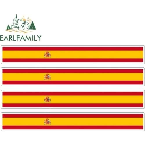 EARLFAMILY 13cm x 1.7cm 4pcs Car Stripe Motorcycle Racing Flag Sticker Waterproof Car Decal Bike Moto Tuning Spain Car Stickers