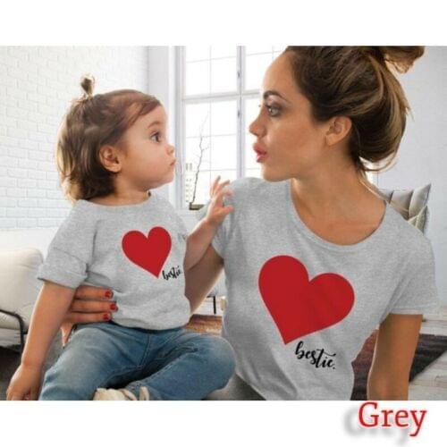 Mon Daughter T-shirt Family Outfits Clothes Mother Kids Girls Heart Print Matching T-shirt Women Girls Short Sleeve Tops