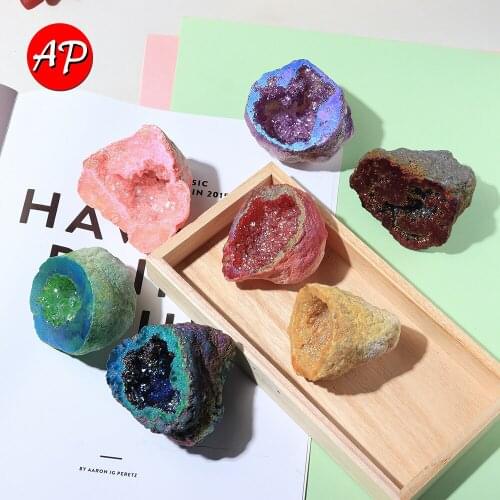 Electroplating Colorful Natural Agate Cave Ornaments Crystal Cluster Quartz Point Plated Mineral Specimen Rainbow Stone