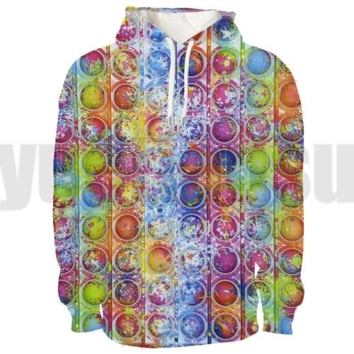 3D Rainbow POP It Hoodie Tops Bubbles Anime POP Fidget Clothes Hoodies Men Pullover Oversized Streetwear Teenagers Lounge Wear