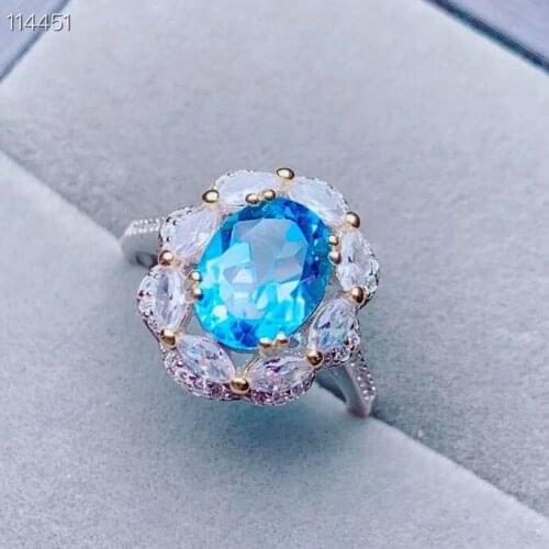 100% Natural And Real Blue Topaz Finger 925 sterling silver ring Luxury style rings