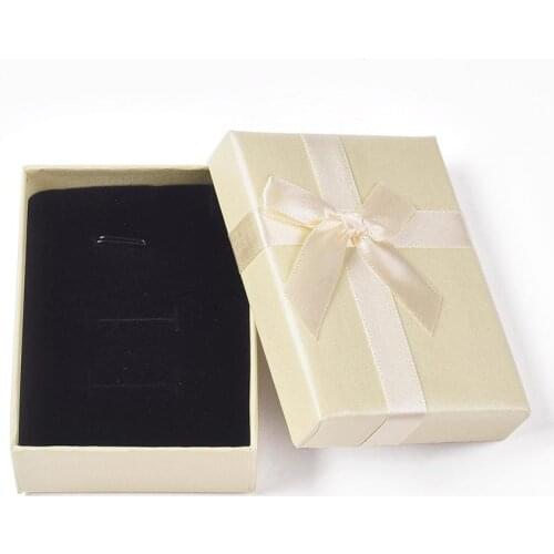 24Pcs Cardboard Ring Boxes Ribbon Bowknot Gift Box Rectangle Earrings Jewelry Packaging Display Storage Box Container 92x69x32mm
