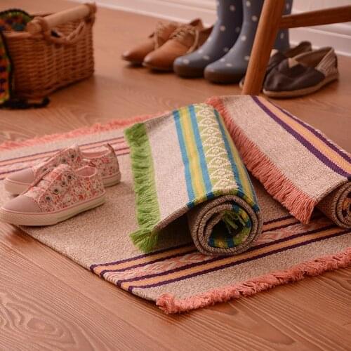 Geometric Rug Kitchen Floor Carpet Door Mat Anti Slip Handmade Woven Rugs with Tassels for Bed Bath Room Living Room 70x45cm