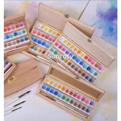 White nights Leningrad Paints Watercolors Set ,12 24 36 48 color, Birch Box,St.Petersburg Gift Beech Box,Art supplies
