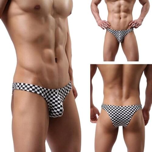 Fashion Sexy Mens Black&White Plaids Checks Underwear Briefs Breathable Underpants Men Pouch Briefs Low Rise Comfortable Shorts