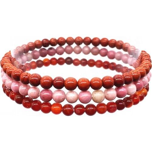 Fashion Stone Bead Bracelet Sets 3 pcs / set Women Girls Yoga Bangles 18-18.50 cm 4 mm Round Beads Carnelian Jewelry #10