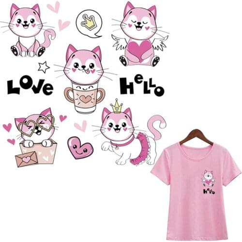 Love Cat Iron On Patches Baby Shirt New Design Dresses Diy Hot Tear Thermal Transfer Badges Washable Stickers For Children