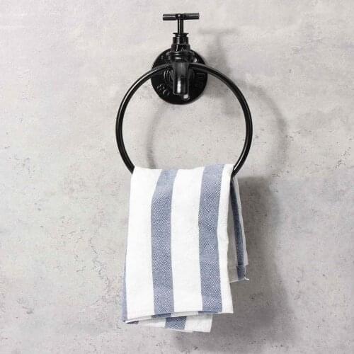 Wall Mounted Towel Ring Holder Retro Kitchen Bathroom Storage Rack Organizer Hanger Shelf Towel Holder Hardware Tools Zotobon
