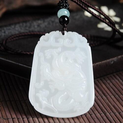 Natural White Jade Dragon Pendant Jadeite Necklace Charm Jewellery Fashion Accessories Hand-Carved Man Luck Amulet Gifts