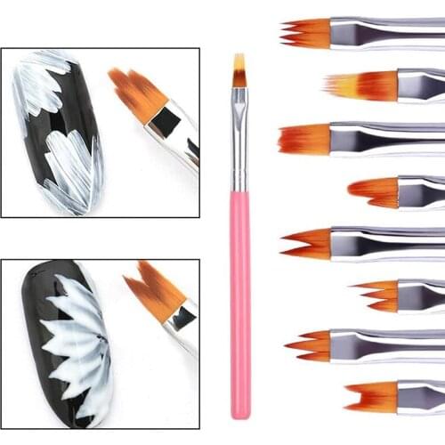 NEW-8Pcs Color Paint Pen Set Pink Petal Pen Nail Brush Short Nail Brush