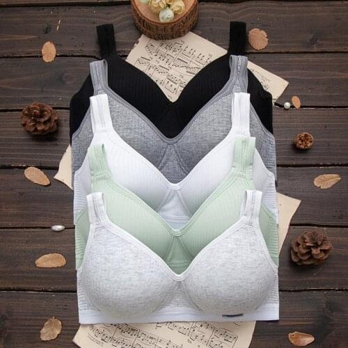 Breathable Cotton Adjustable 1Pcs Thin Comfortable Girl Underwear Without Steel Ring Solid Color Student Bra