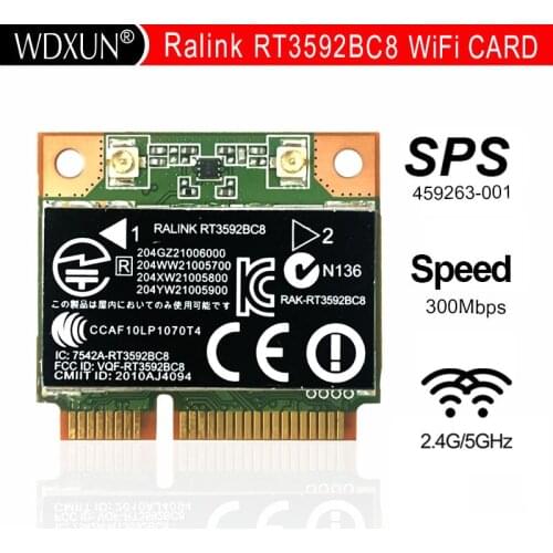 RALINK Rt3592 rt3592bc8 Dual band 300Mbps Wifi half Mini PCI-E Wireless-N Card SPS: 630813-001 For hp 4230s 4430s 4530s 4730s