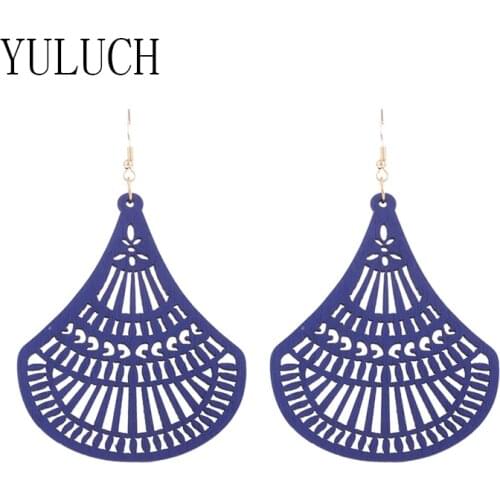 YULUCH 2021 girl geometric hollow out pendant earrings woman wood art pairing elegant jewelry ladies casual accessories