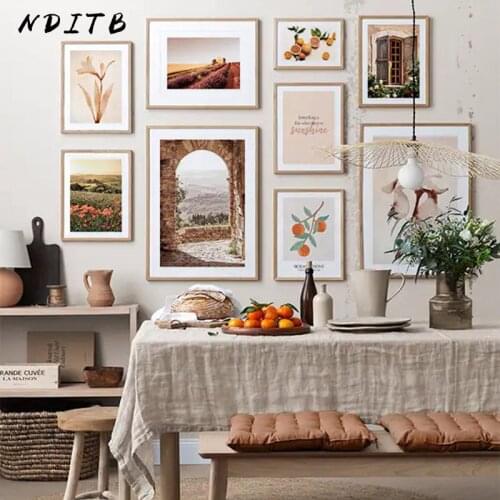 Nordic Field Scenery Canvas Poster Nature Countryside Sunrise Wall Print Window Flower Art Painting Modern Living Room Decor