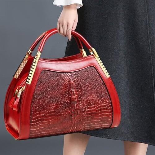Womens Handbags Purse Luxury Genuine Leather Crocodile Pattern Vintage Summer Female Bowling Fashion High Quality Shoulder Bag