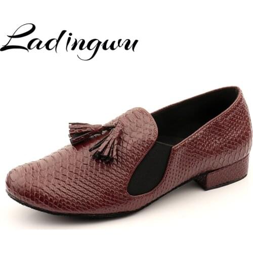 New Modern Mens Soft Bottom Ballroom Dance Shoes Dark brown Crocodile Texture PU Men Latin Dance Shoes Modern Latin Dance Shoes