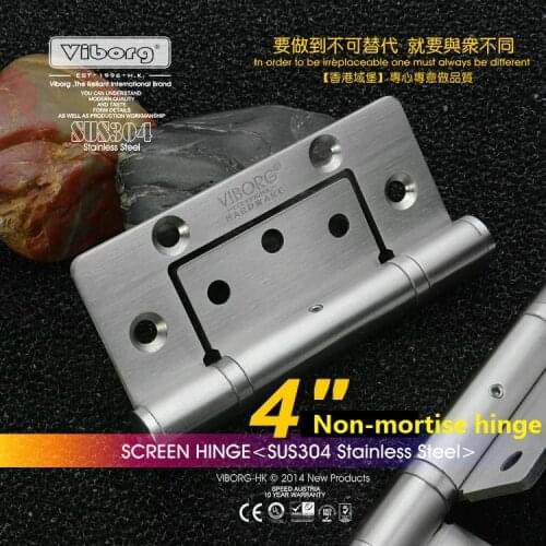 VIBORG 4" Deluxe 304 Stainless Steel Casting Extra-thick Smooth&Quiet Non mortise Ball Bearing Door Hinges, brushed