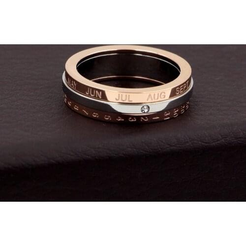 High Quality Classic Design Rotation Calendar and Date Ring Titanium Steel Rose Color Middle Brand Ring Couple Jewelry