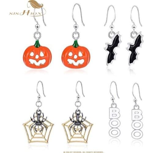 SISHION Punk Jewelry Haloween Pumpkin Earrings New Funny Bat Spider Halloween Drop Earrings women SP0578