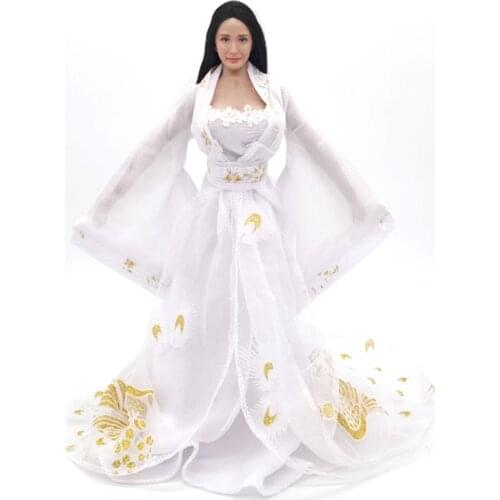 1/6 Female Soldier Doll Ancient Clothes White Embroidered Long Dress Embroidery Suitable for 12 inch Action Figures Model
