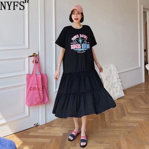 NYFS 2021 Korean New Summer Dress Loose Patchwork Woman Dress Vestidos Robe Elbise Fashion Short Sleeve Long Dress