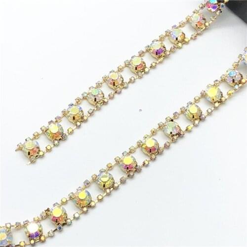 10Yards AB Rhinestone Trim Wedding Diamante Banding Rhinestone Crystal Chain Trimming DIY