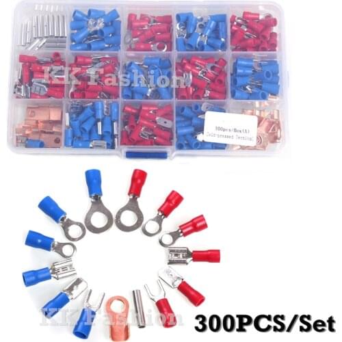300pcs/Set Insulated Crimp Terminator Electrical Cable Wire Rolled Copper Terminals Assorted Red Blue Butt Connectors Kit