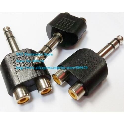 6.35mm Stereo Plug to Dual RCA Jack Splitter Adapter Connector/Free shipping/10PCS