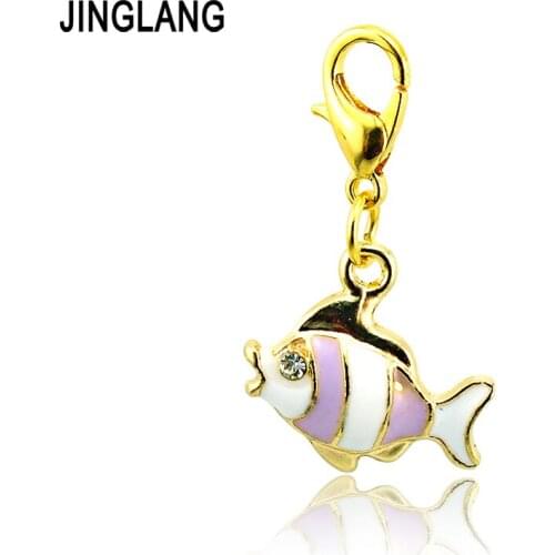 JINGLANG Fashion Fish Charms Alloy Golde Plated Lobster Clasp 4 Color Animals DIY Pendants Jewelry Accessories