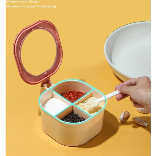 4 In 1 Seasoning Box Four-Compartment Household Kitchen Storage Tool With Spoon Durable Kitchen Supply Practical Seasoning Box