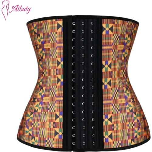 Atbuty Waist Trainers Latex Corsets Brown Steel Bones Loss Weight Body Shaper Modeling Strap Colombian Slimming Belt