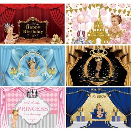 Leacco Blue Curtain Background The Little Prince Wear A Crown Customized Poster Portrait Photo Background Photographic Backdrop