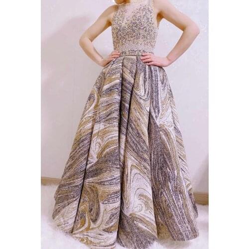 Best Selling O Neck Beaded Heavily Sleeveless Pleated Ball Gown Ankle Length Prom Dresses