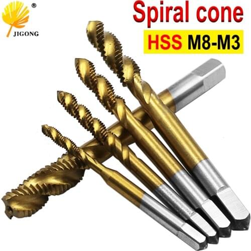 Titanium Coated Thread Tap Drill Metric Hss Spiral Fluted Machine Screw Tap M3 M4 M5 M6 M8 Spiral Pointed Taps