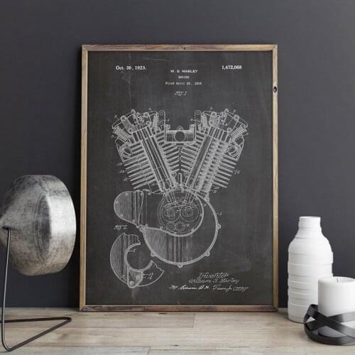 Motorcycle Engine 1919 Patent Blueprint Poster Prints Science Wall Art Canvas Painting Picture Home Room Wall Decor Gift idea