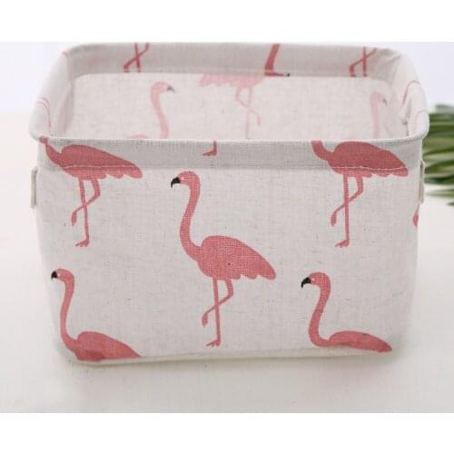 Cartoon Desktop Storage Basket Cute Flamingo Waterproof Organizer Cotton Linen Sundries Storage Box Cabinet Underwear Bag