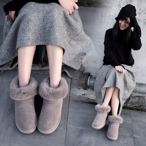 Artmu Original Leather Belt Buckle Snow Boots Rabbit Hair Ankle Boots Flat Bottom Plush Cotton Shoes Antiskid Warm Women Boots