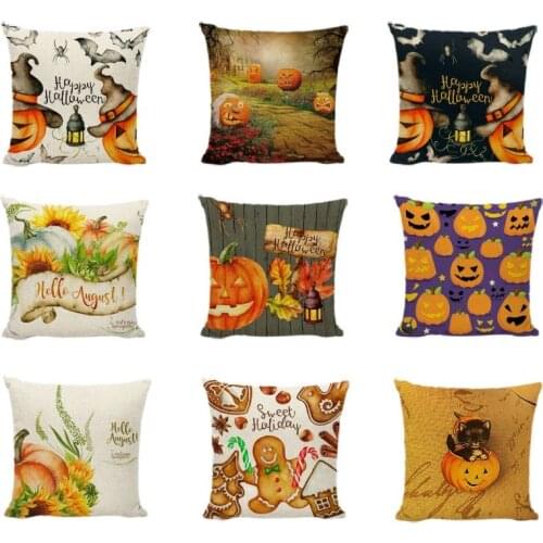 Autumn Cushion Cover Pumpkin Linen Cotton Halloween Printed Decorate For Home Sofa Throw Pillow Cases Black Cat Maple Pillowcase