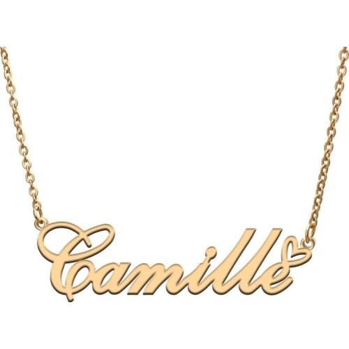 Love Heart Camille Name Necklace for Women Stainless Steel Gold & Silver Nameplate Pendant Femme Mother Child Girls Gift