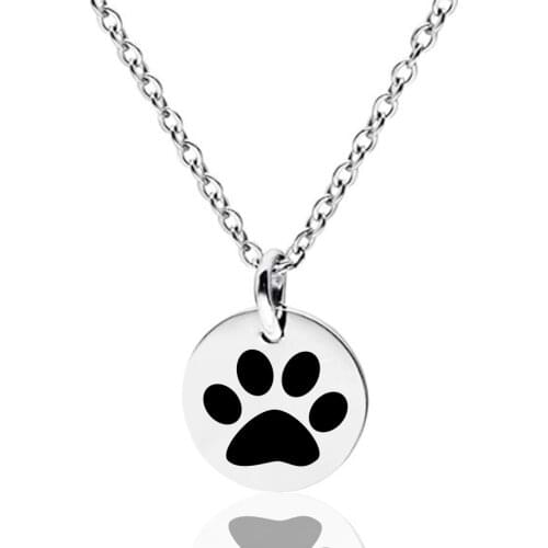 Stainless Steel Fashion Cute Dog Tag with Pet Footprints Paw Pendants Necklace for Men Women