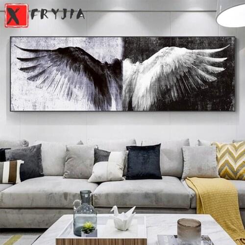 Full square Round drill Diamond embroidery Black and white vintage angel wings 5D DIY diamond Painting Cross Stitch Mosaic