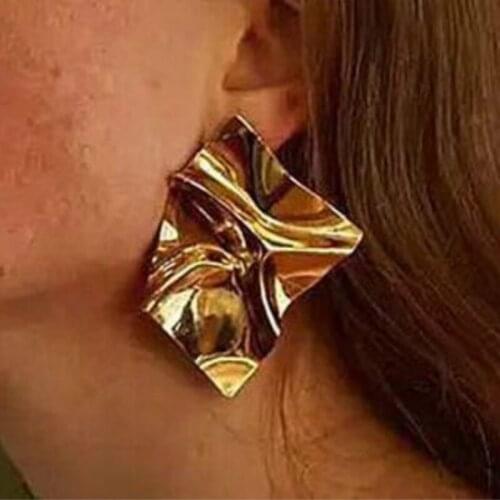 RONGBIN Punk Exaggerate Gold Color Metal Earring Women Ladies Irregular Geometric Drop Sufer Earrings Metal Piercing Earring