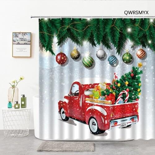 Christmas Tree Red Car Rope Ball Shower Curtains Holiday Decoration Bath Curtain Home Decor Background Cloth Bathroom Products