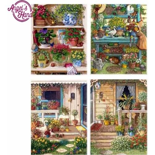 ANGELS HAND Sweet Home Flower Shelf Diamond Embroidery Diy Diamond Paintings Mosaic Picture Pattern Cross Stitch Full Kit