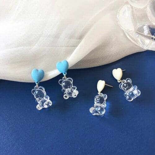 S925 Needle Fun cartoon transparent bear simple sweet love new earrings