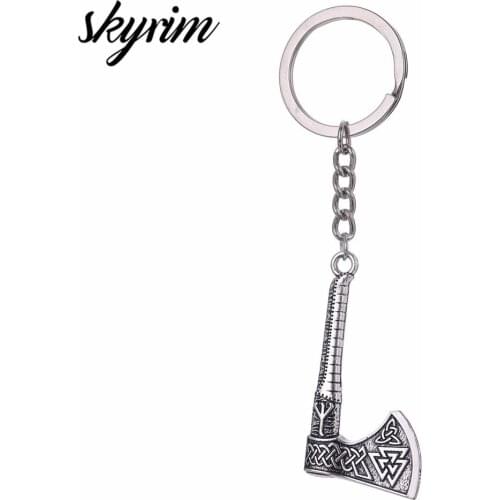 Skyrim 3D Slavic Perun Axe Pendant Key Chain Viking Thor Hammer Charm Odins Symbol of Norse Mens keychain For Men Gift