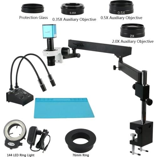 SONY IMX290 Autofocus HDMI Video Microscope Camera Articulating Arm Pillar Clamp Stand C Mount Lens +0.5x 0.35x Objective Lens
