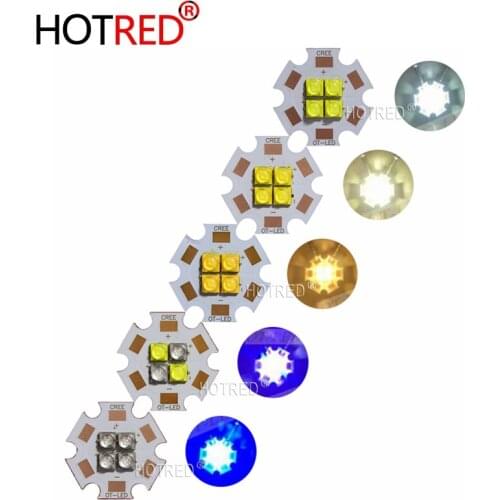 20W Cree XTE XT-E 4Leds 4Chip Led Emitter Light 3V 6V 12V Cold White Warm Neutral White Royal Blue450nm On 20mm Copper PCB Board