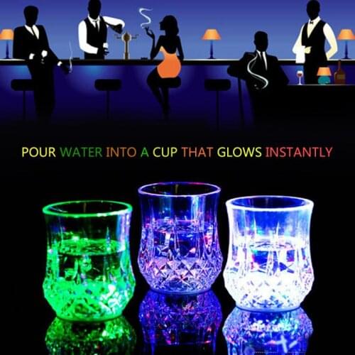 Heat Resistant Cup Beer Coffee Water Cups Transparent Cup Wholesale Drink Colorful Flashing LED Light Button Wine Beer Mugs